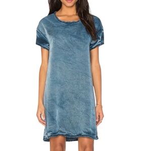 Stateside Washed Blue Tencel Frayed Hem T-Shirt Dress Size Small